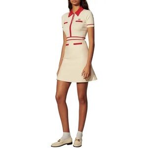 Sandro Cream Mini Dress with Red Trim Polo Collar